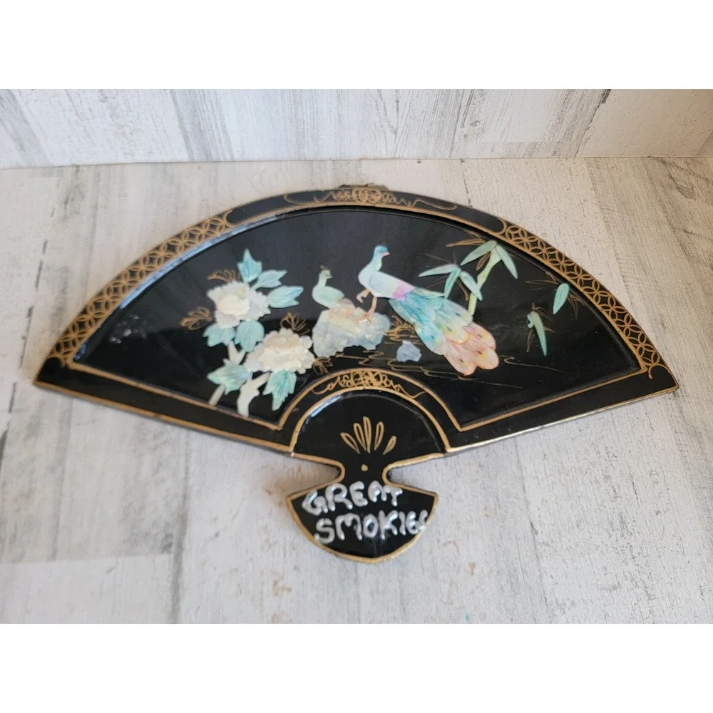 Vintage Asian hanging souvenir bird fan Great Smokies hanging Xmas home‎ decor